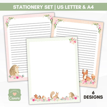 woodland animals journal paper lined and unlined